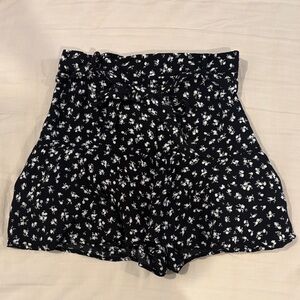 Zara Black Floral High Waist Women's Shorts